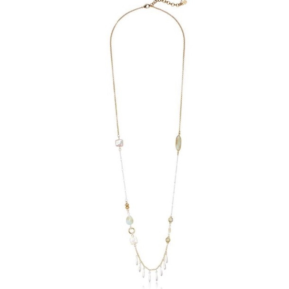 LUCKY BRAND Mother of Pearl & Amazonite Dyed Jade Two-Tone Necklace NWT - Picture 4 of 8